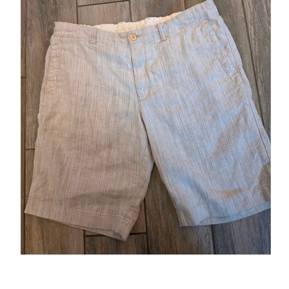 Tommy Bahama Mens Linen Blend Herringbone Stripe Shorts Tan White Large T818700